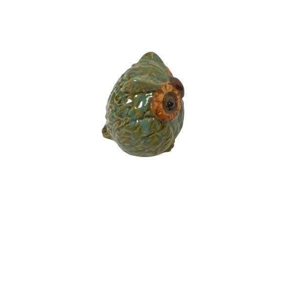 Owl Bird Small Figurine Green Ceramic Decorative Charming Little Glossy Finish - Picture 4 of 13